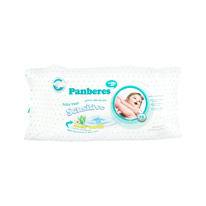 دستمال مرطوب پنبه‌ ریز مخصوص کودک برای پوست‌ های حساس - بسته 70 عددی Panberes Baby Sensitive Skin Wet Wipes 70pcs